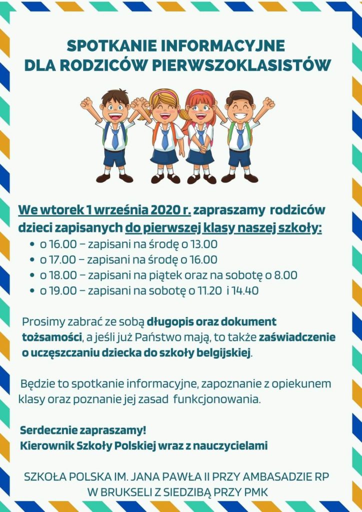 SPOTKANIE INFORMACYJNE DLA RODZICÓW PIERWSZOKLASISTÓW