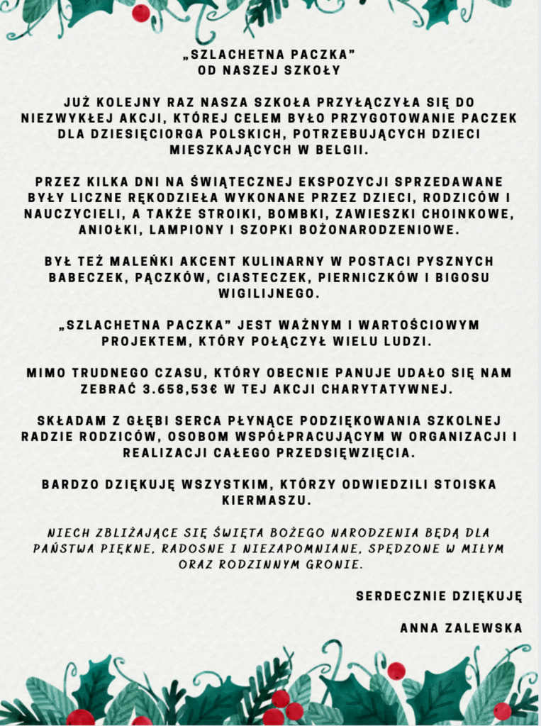 „SZLACHETNA PACZKA” OD NASZEJ SZKOŁY