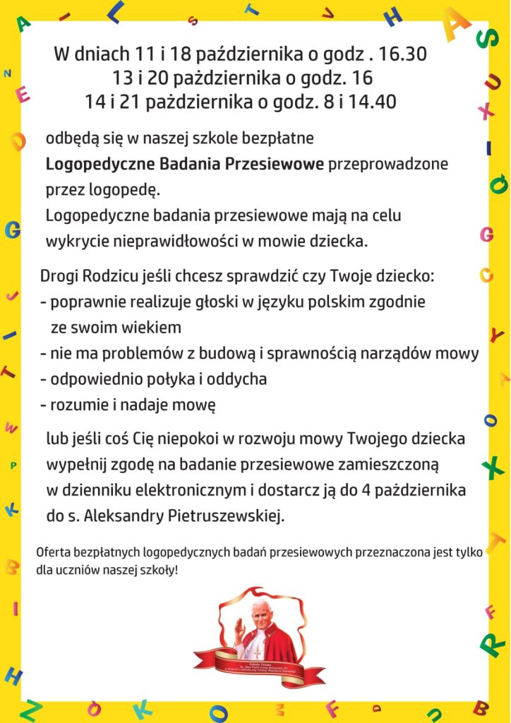 LOGOPEDYCZNE BADANIA PRZESIEWOWE W NASZEJ SZKOLE