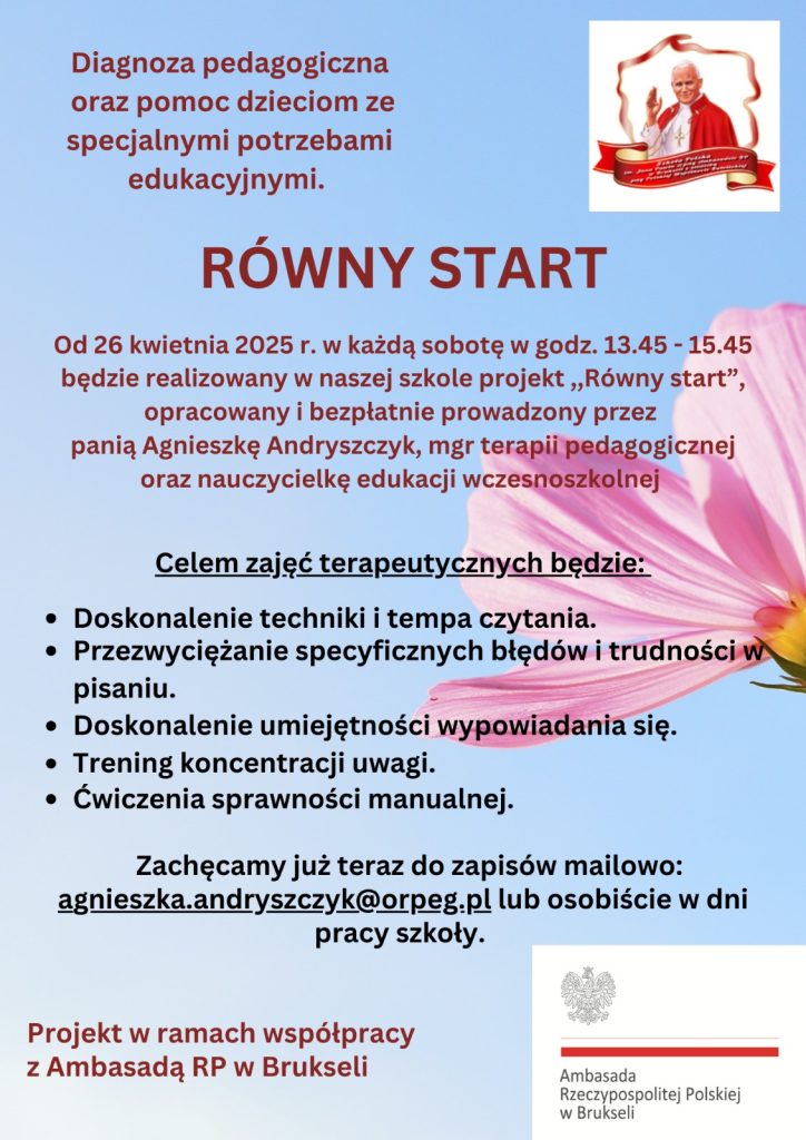 DIAGNOZA PEDAGOGICZNA ORAZ POMOC DZIECIOM ZE SPECJALNYMI POTRZEBAMI EDUKACYJNYMI „RÓWNY START”